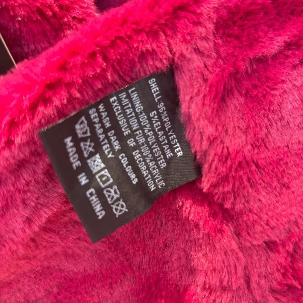 Pink Faux Suede Moto Jacket with Faux Fur Collar‎ Medium Baddy - Picture 5 of 13